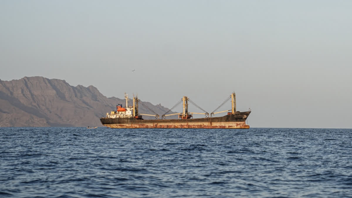 A commercial vessel is anchored off Yemen's coast at Bab al-Mandeb, in the straits connecting the Red Sea with the Gulf of Aden and the Indian Ocean on September 12, 2026.