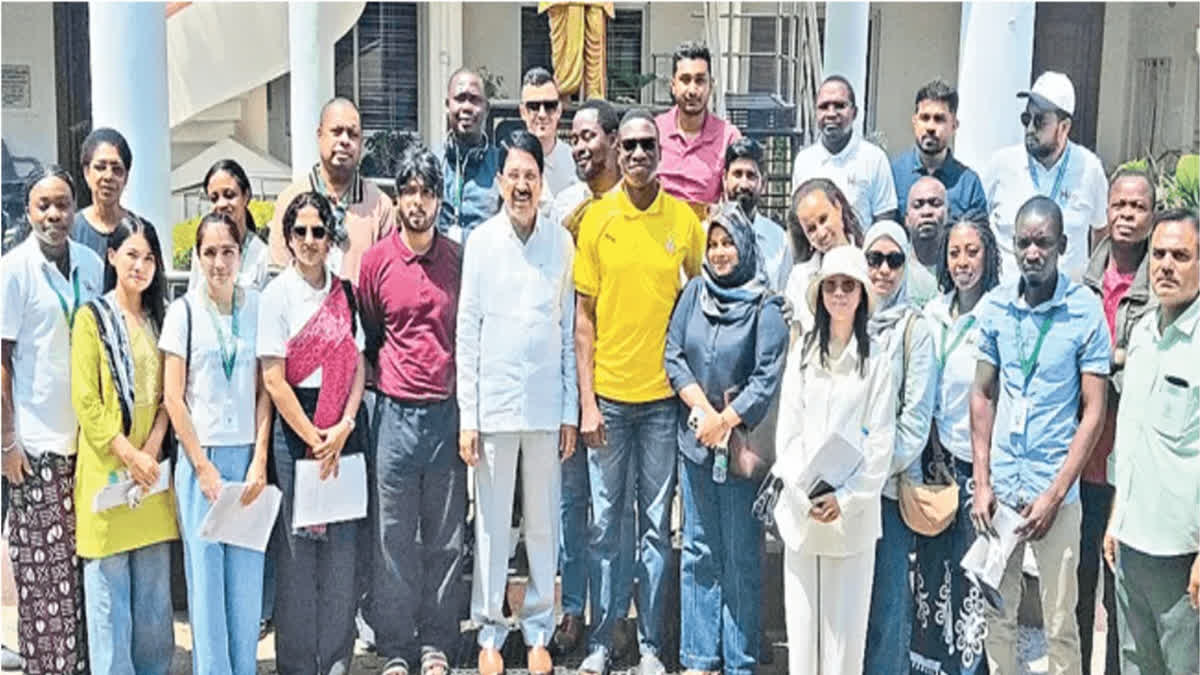 Representatives from 18 countries visited the Mulukanur Cooperative Rural Credit Society in Bheemadevarapalli Mandal in Telangana's Hanumakonda district, on Friday.   As part of the Indian Technical and Economic Cooperation (ITEC) programme under the Ministry of External Affairs, a group of 30 officials and journalists from 18 nations—Algeria, Bhutan, Cambodia, Ecuador, Fiji, Ghana, L