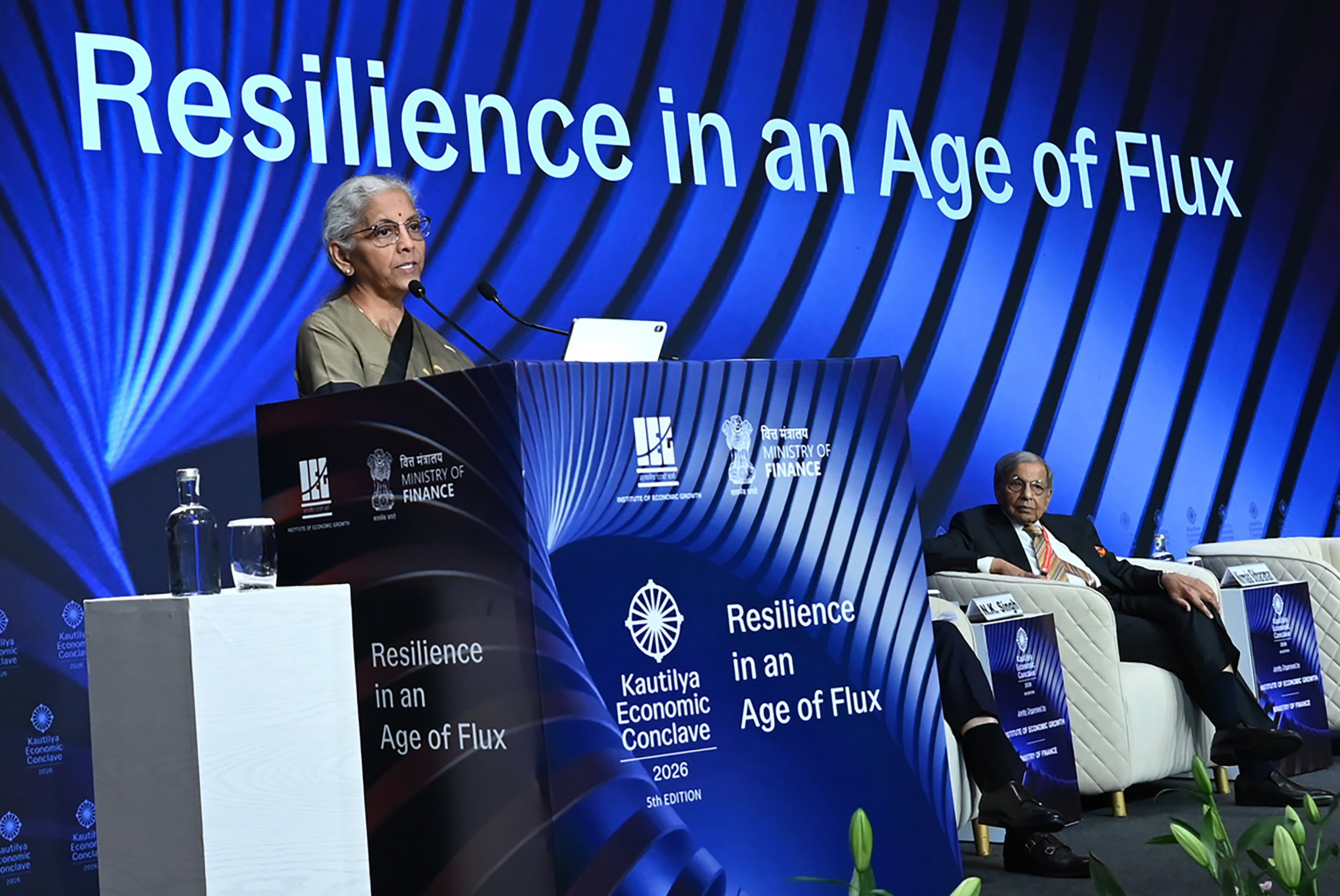 Union Minister for Finance and Corporate Affairs Nirmala Sitharaman speaks during the 5th Kautilya Economic Conclave, in New Delhi
