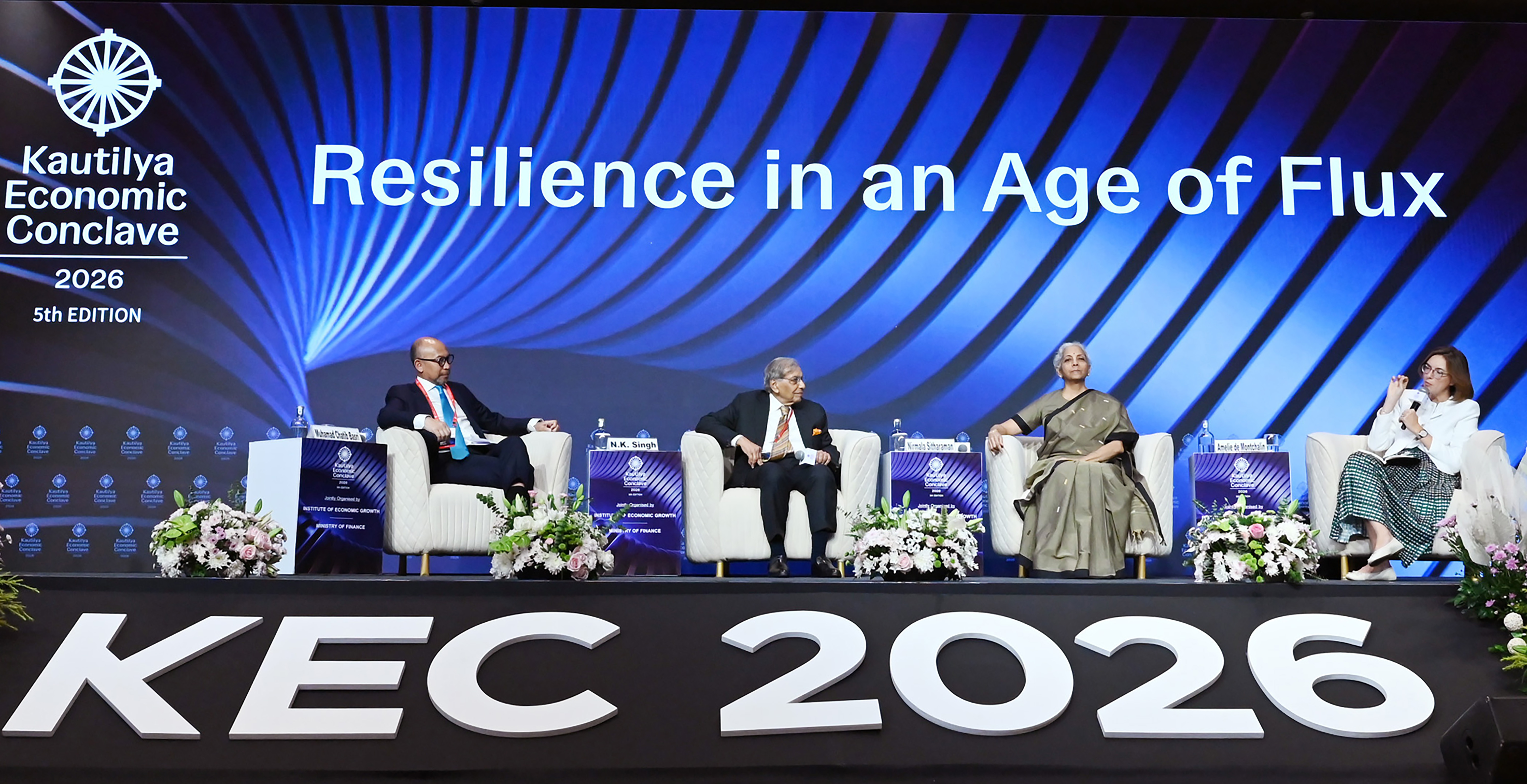 Union Minister for Finance and Corporate Affairs Nirmala Sitharaman (2nd from R) attends the 5th Kautilya Economic Conclave, in New Delhi