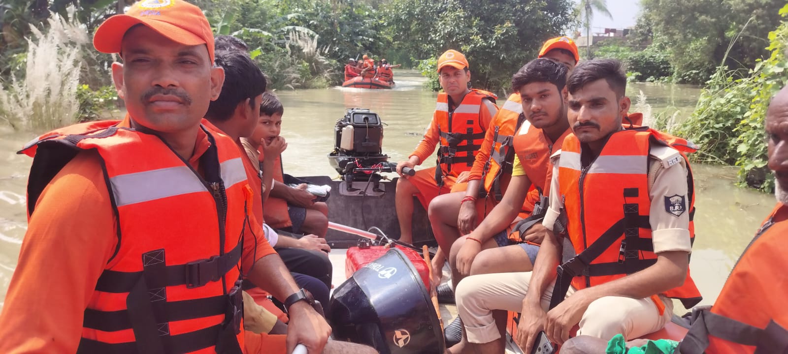 NDRF personnel conducting a rescue operation during the floods in Bihar