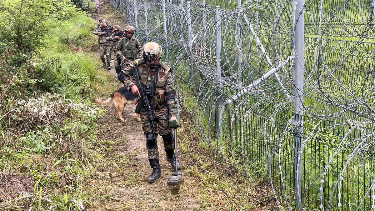 Army personnel guard at the Line of Control (LoC) in Rajouri, Jammu and Kashmir