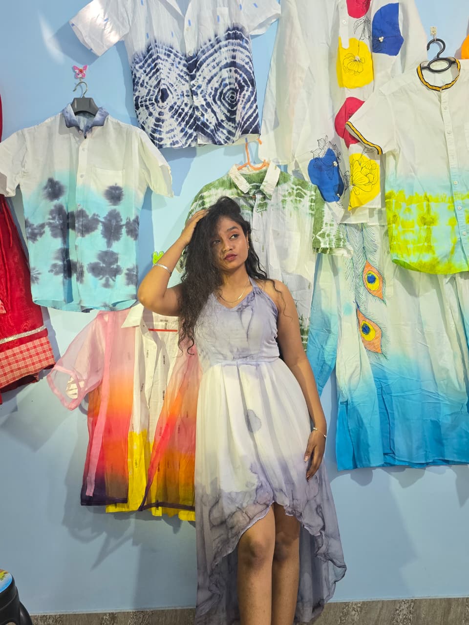 A model wearing a dress made with herbal Colors