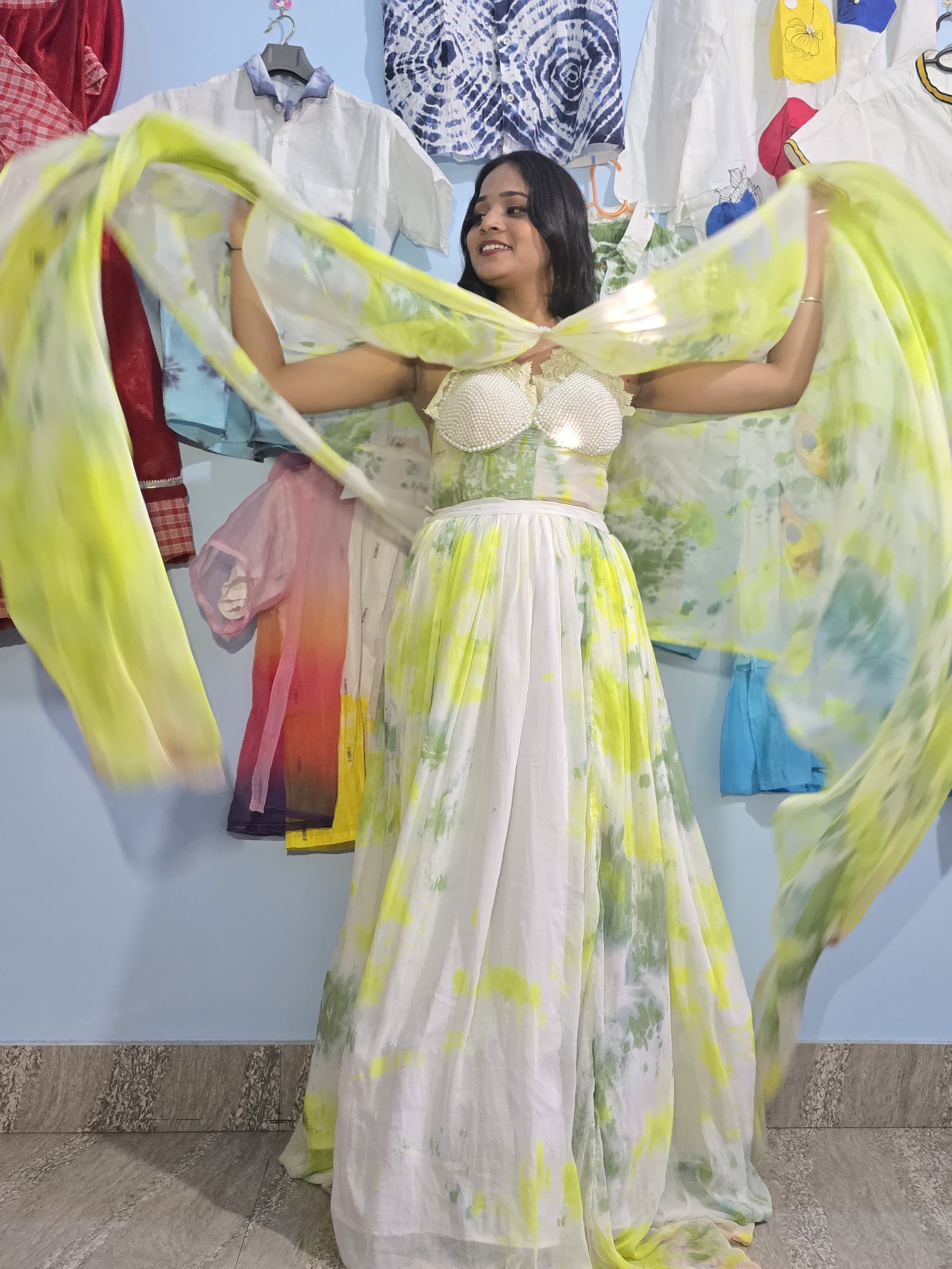 A model wearing a dress made with herbal dyes