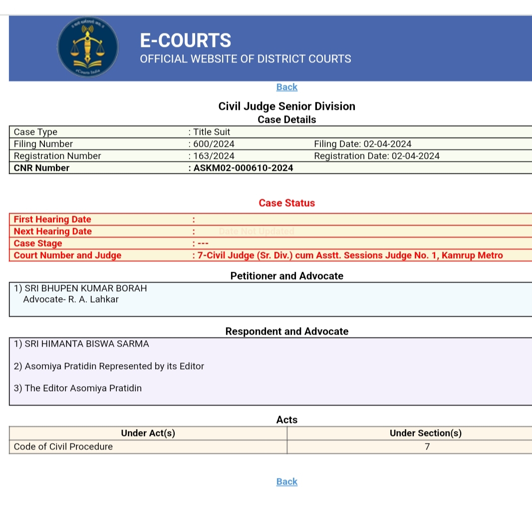১০ কোটি টকাৰ মানহানি গোচৰ