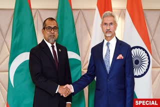 External Affairs Minister S Jaishankar meets Maldives Foreign Minister Abdulla Khaleel on the sidelines of Raisina Dialogue 2025, in New Delhi on 18 March, 2025