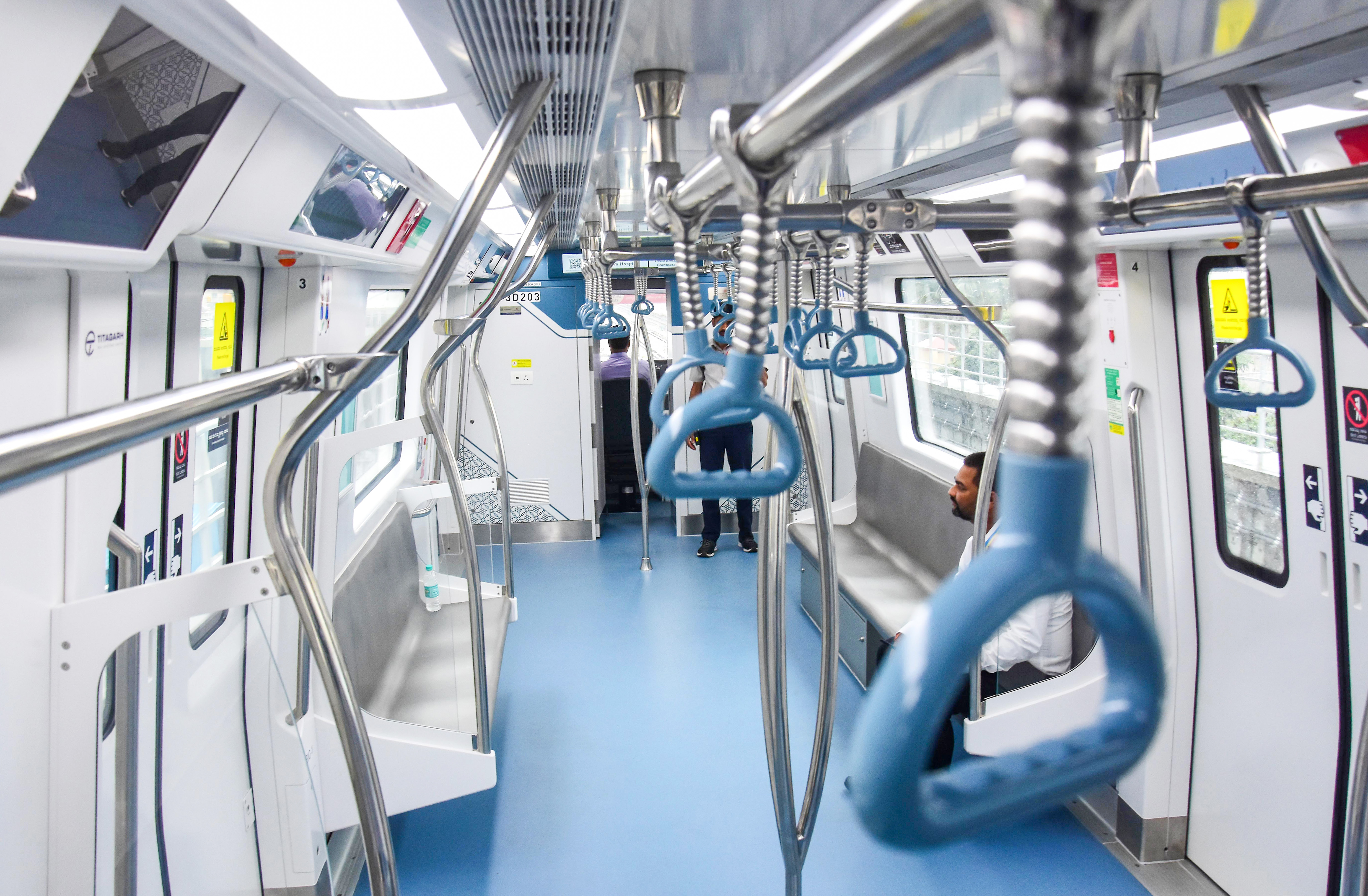 An inside view of the Bengaluru Metro on the Yellow Line