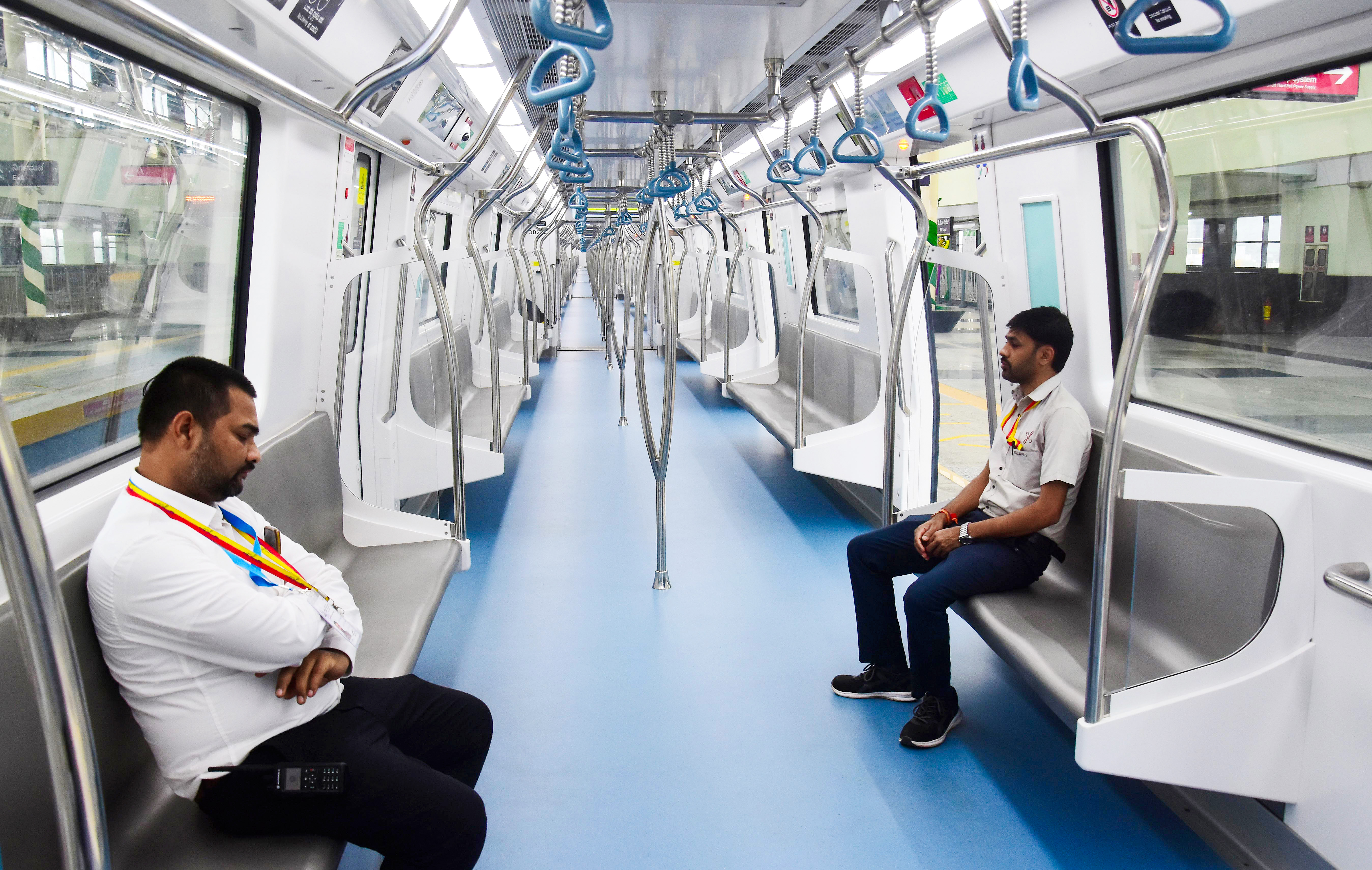 An inside view of the Bengaluru Metro on the Yellow Line