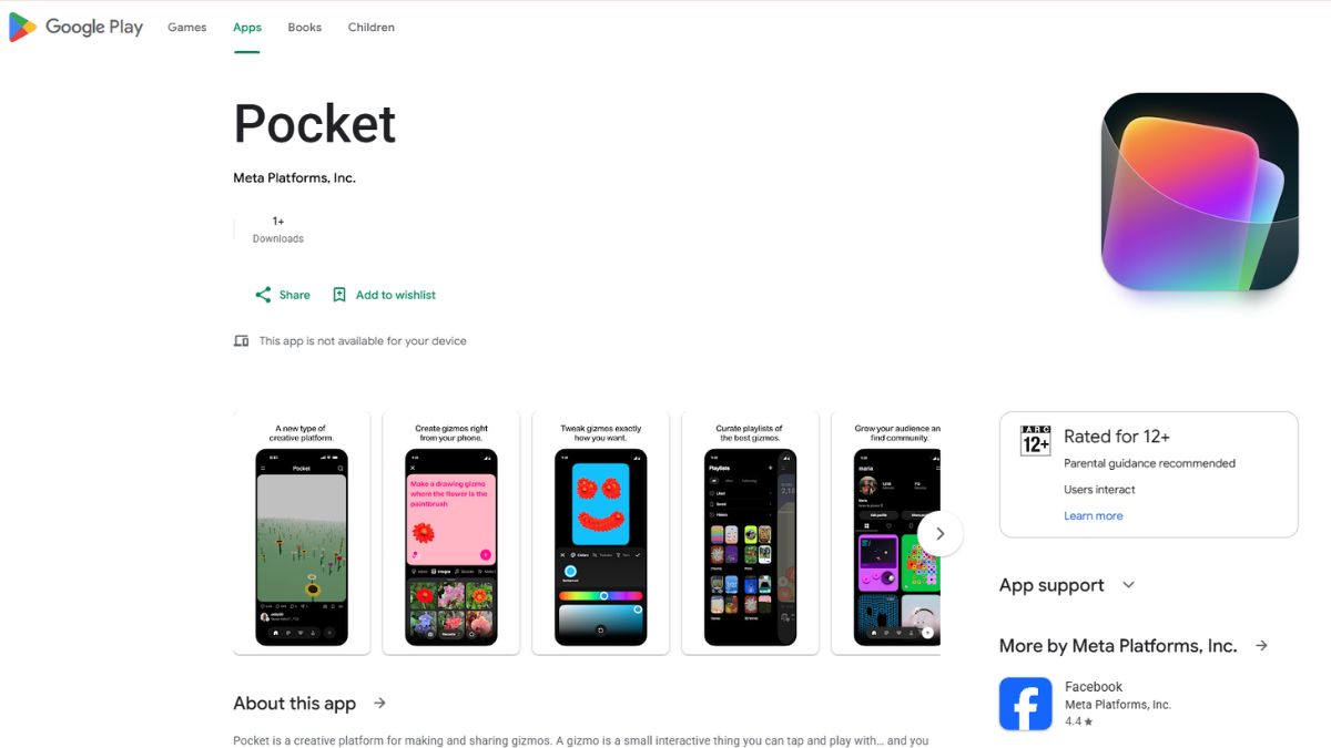Screenshot of Pocket app in Play Store