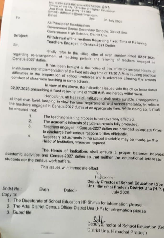 Teachers Census Duty Himachal