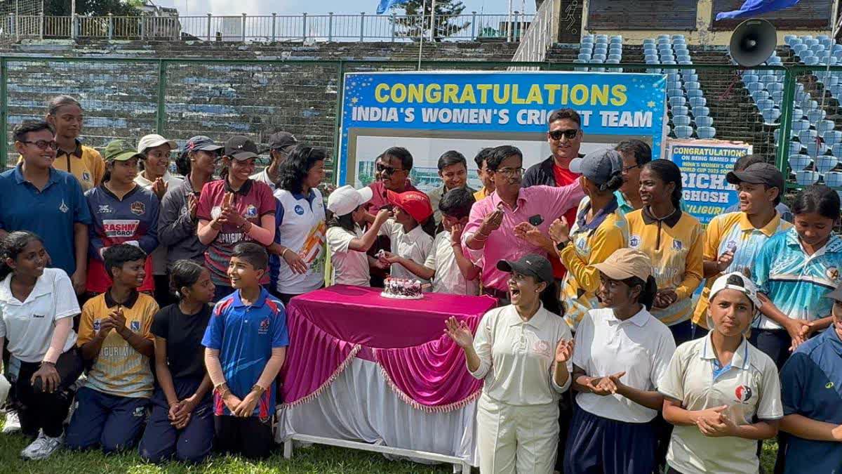 Young players from Siliguri celebrate Indian Women Cricket Team's victory.