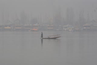 A lone boatman rows through thick fog on a freezing morning as cold wave conditions tighten their hold across the Kashmir Valley, in Srinagar on Tuesday, December 2, 2025.