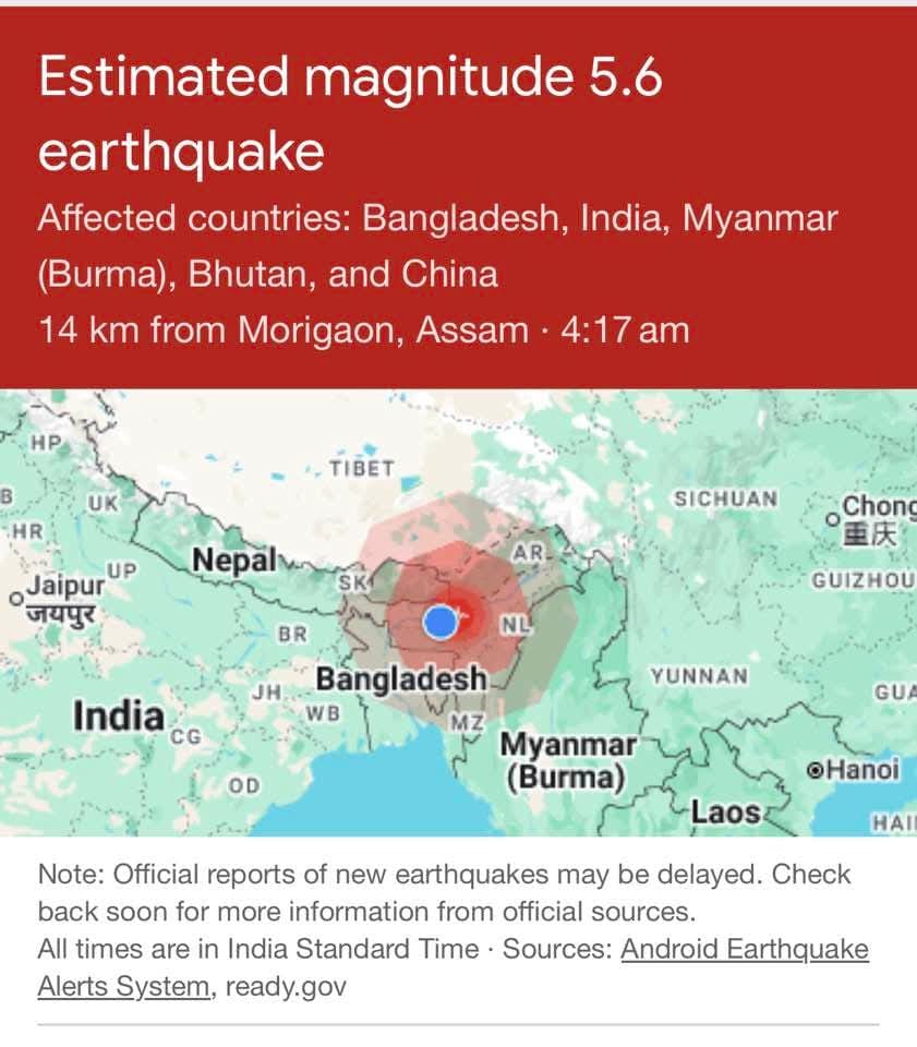 Earthquake hits Assam