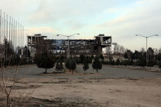A photograph shows a heavily damaged building at Tehran's Azadi Sport Complex following a strike, on March 5, 2026.