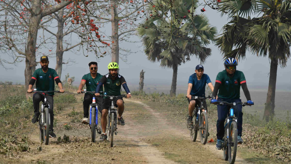 Kaziranga National Park Stands Tall With Record Footfall In 2025-26 Tourists on the cycling trails in Kohora, inside Kaziranga National Park and Tiger Reserve