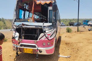 The mangled remains of one passenger bus after a head-on collision near Sehatganj Toll Plaza in Raisen district.