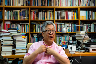FILE - Pastor Ezra Jin Mingri speaks during an interview at the Zion Church in Beijing, China, Wednesday, Aug. 1, 2018.