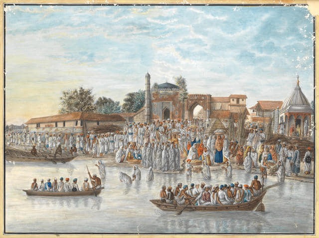 The Patna Kalam paintings showing Chhath Puja celebrations in the 18th and 19th century AD.