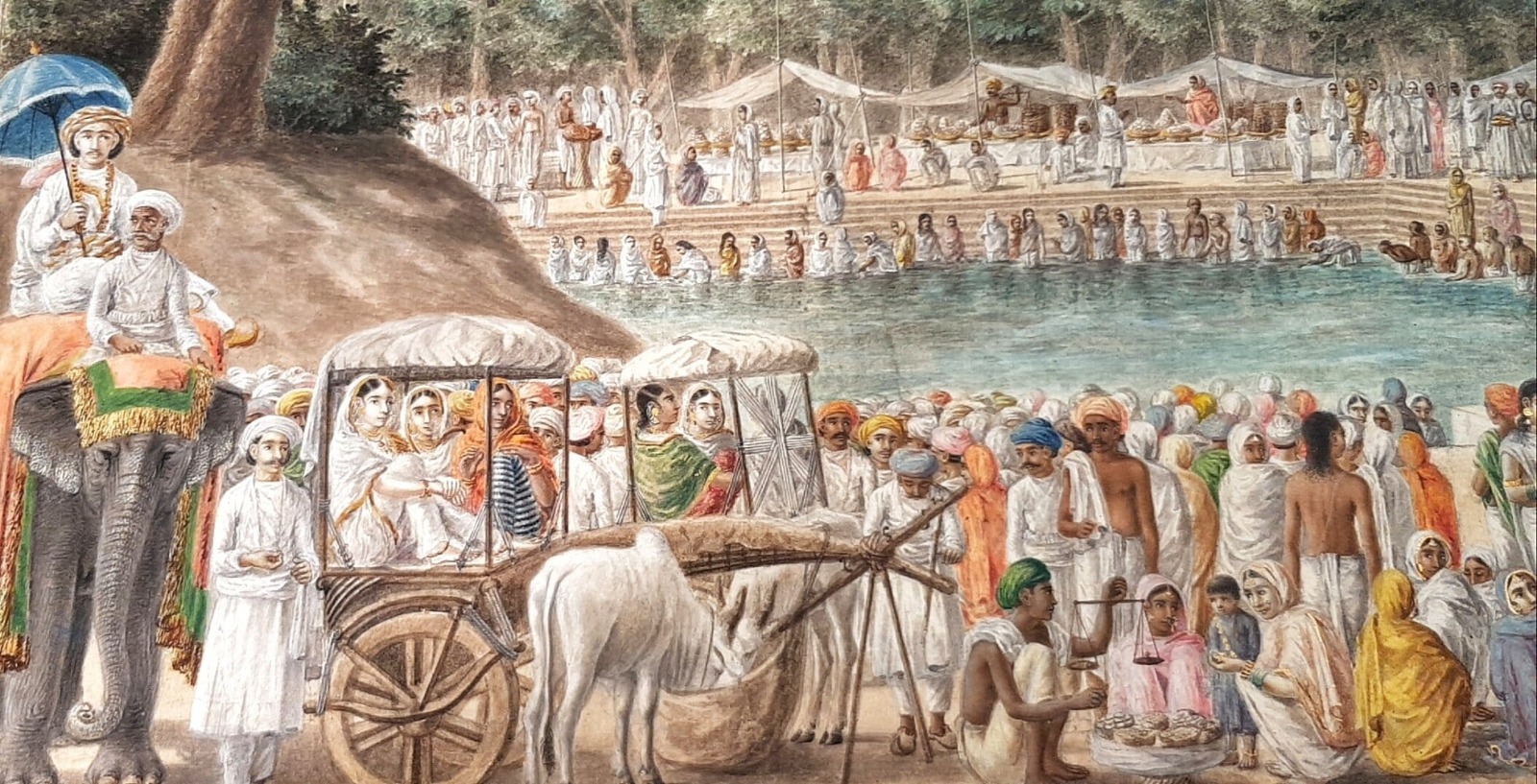 The Patna Kalam paintings showing Chhath Puja celebrations in the 18th and 19th century AD.