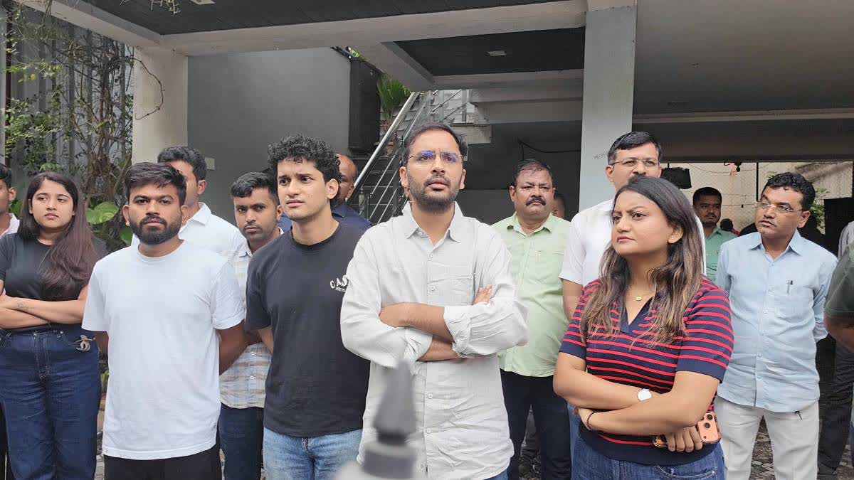 Abijit Dipke with CJP members outside his house in Chhatrapati Sambhajinagar on Wednesday.