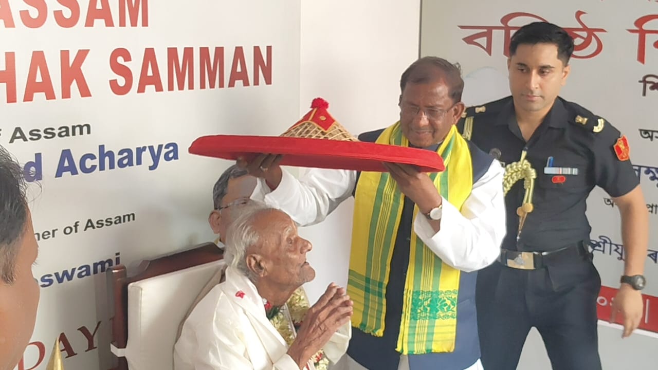 Rajat Chandra Goswami honored by Governor Lakshman Prasad Acharya in Jorhat