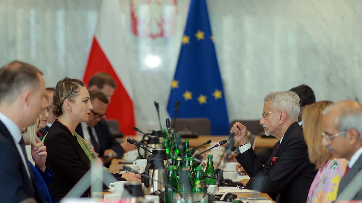 External Affairs Minister S. Jaishankar during a meeting with the India-Poland Parliamentary Group led by Poland MP Kinga Gajewska, in Warsaw on Friday.