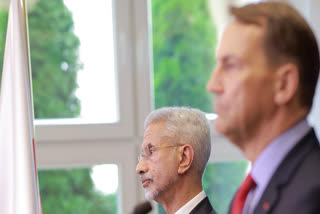 External Affairs Minister S Jaishankar during a joint press conference with Poland Deputy PM and Foreign Minister Radosław Sikorski, in Warsaw on Friday.