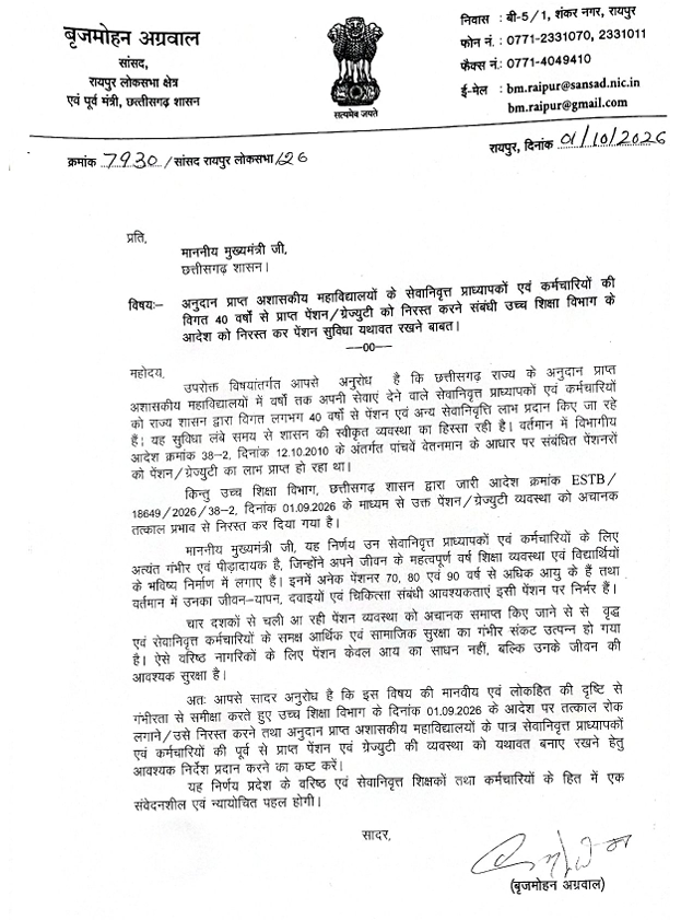 Brijmohan Agrawal wrote letter to CM Sai