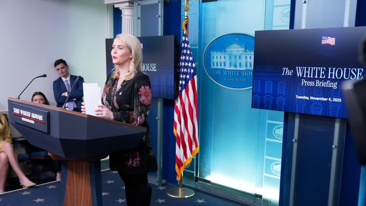 White House press secretary Karoline Leavitt speaks to reporters in the James Brady Press Briefing Room at the White House, Tuesday, Nov. 4, 2025, in Washington.