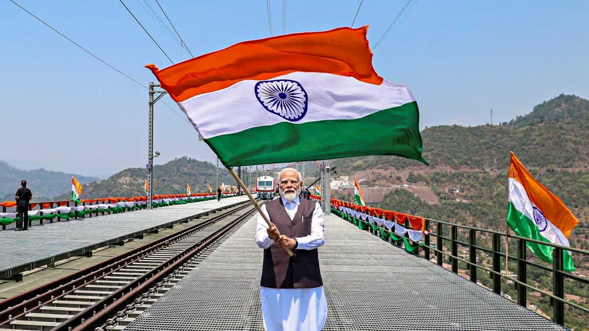 PM Modi with National Flag in Katra