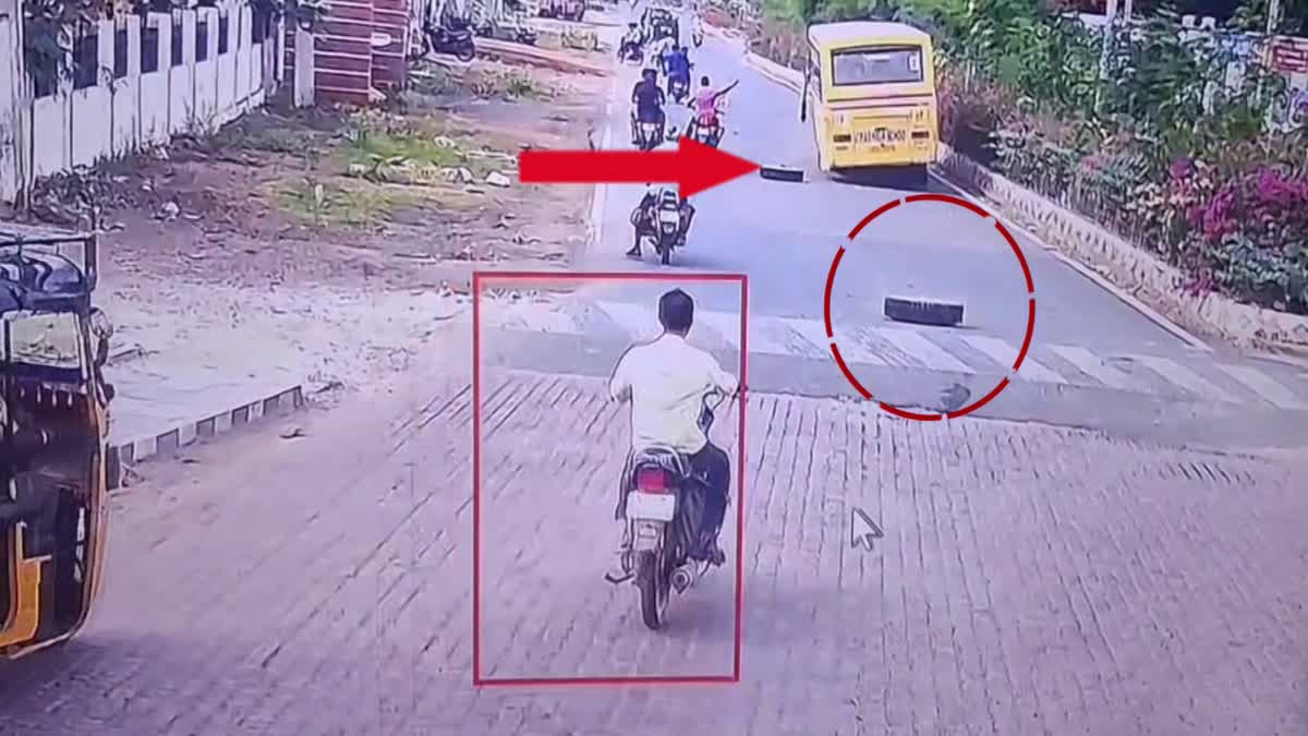 Two Tires of Private School Bus Were Blown on Road in Pulivendula