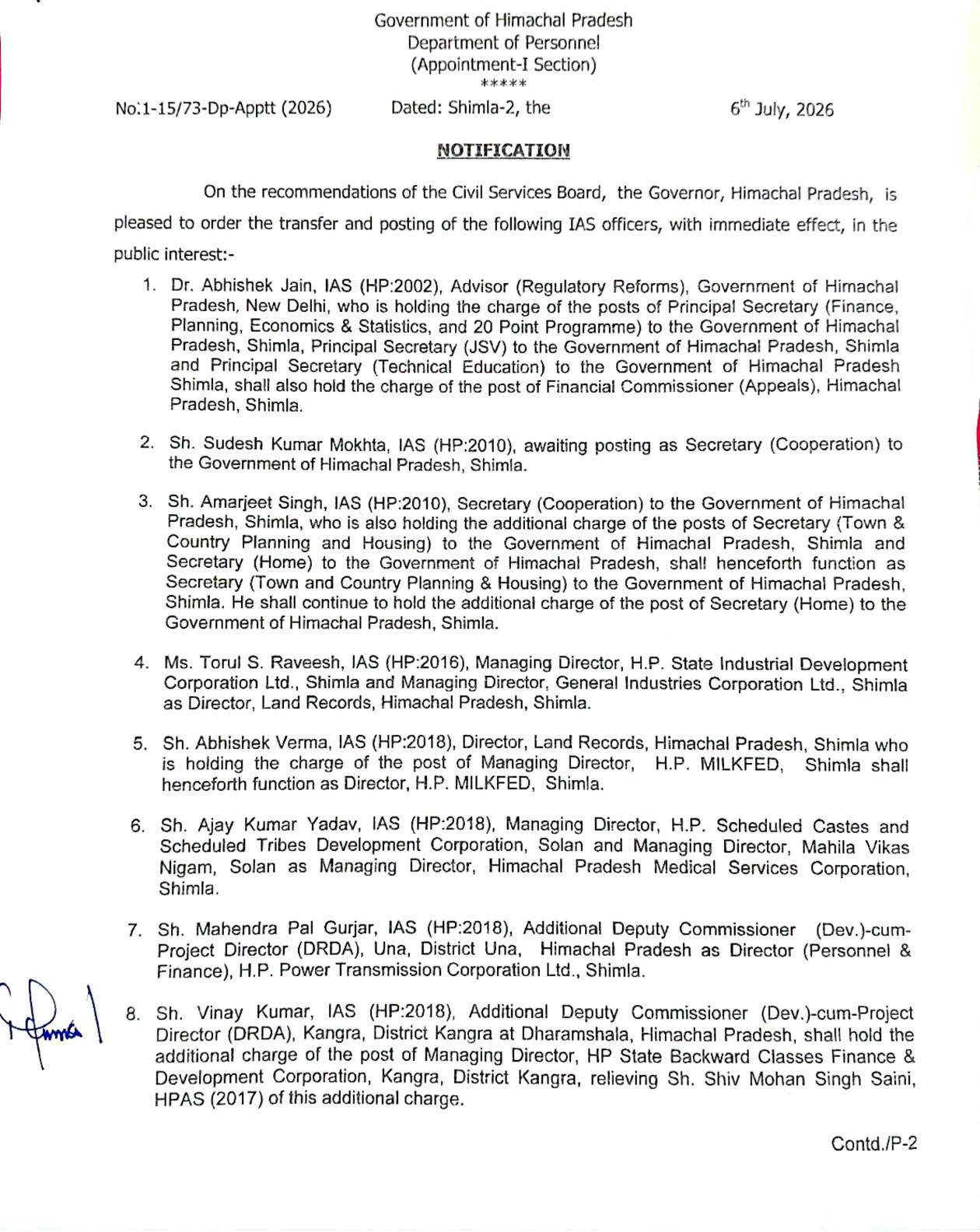 18 IAS अधिकारियों की बदली जिम्मेदारियां