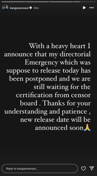 emergency postponed new release date to be announced soon says kangana ranaut