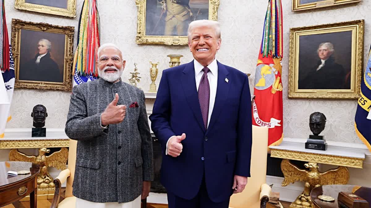 Prime Minister Narendra Modi with US President Donald Trump, at The White House in Washington, DC on Feb. 14, 2025