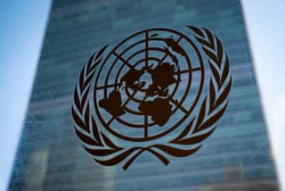 The symbol of the United Nations is displayed outside the Secretariat Building at United Nations Headquarters