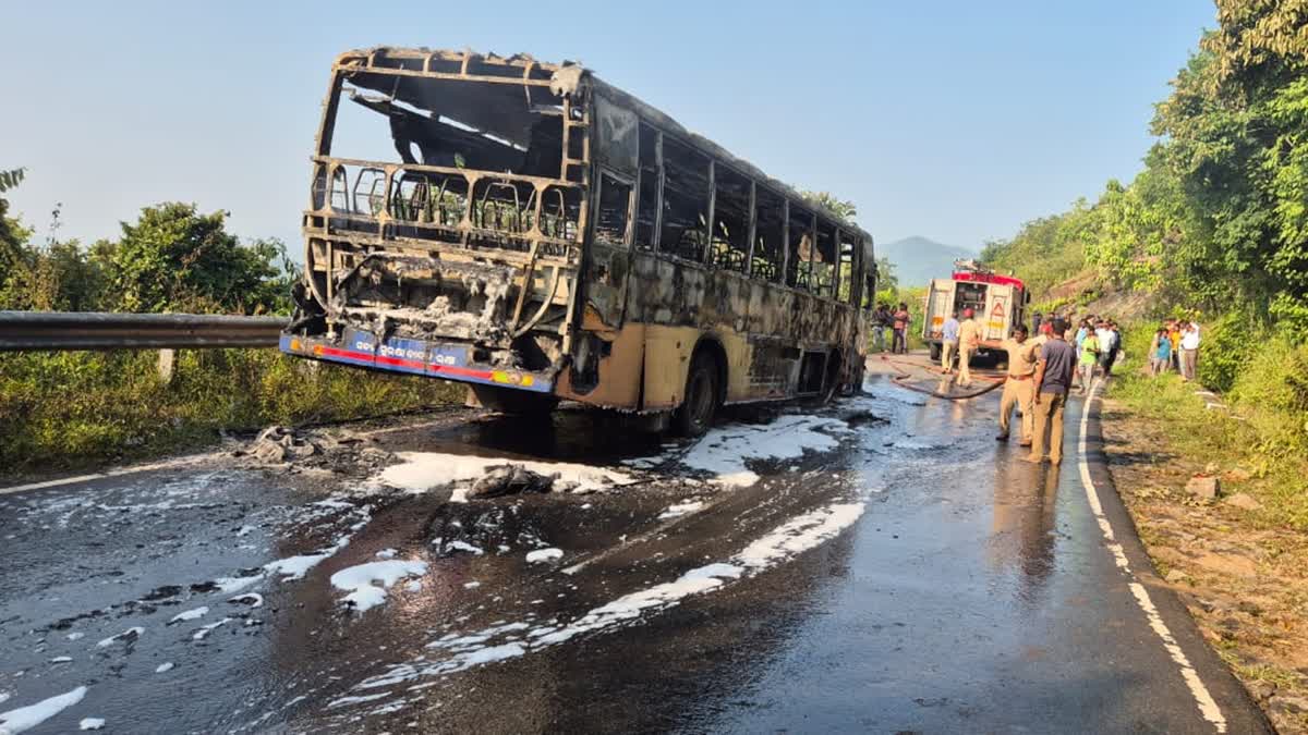 Police on standby after OSRTC bus catches fire in Salur Ghati, Andhra Pradesh