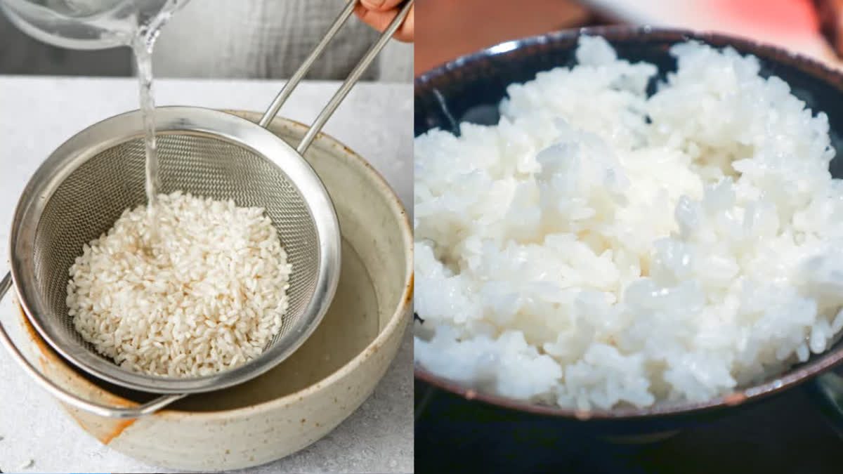 How many times should rice be washed before cooking, and for how many minutes should it be soaked?