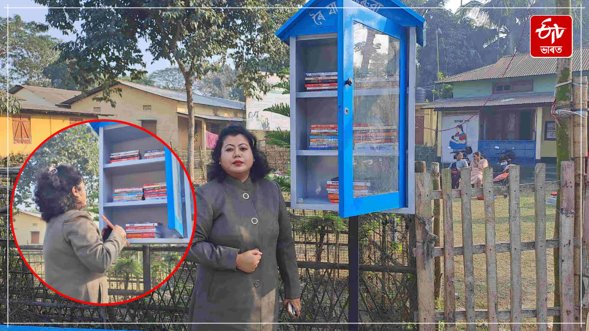 A writer has set up a small library by the roadside at Mukalmua in Nalbari