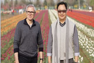 सीएम उमर अब्दुल्ला और केंद्रीय मंत्री किरेन रिजिजू ट्यूलिप गार्डन में