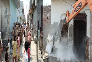 Bulldozer runs over house of drug smuggler with 33 papers in Moga's Sadha Wali Basti
