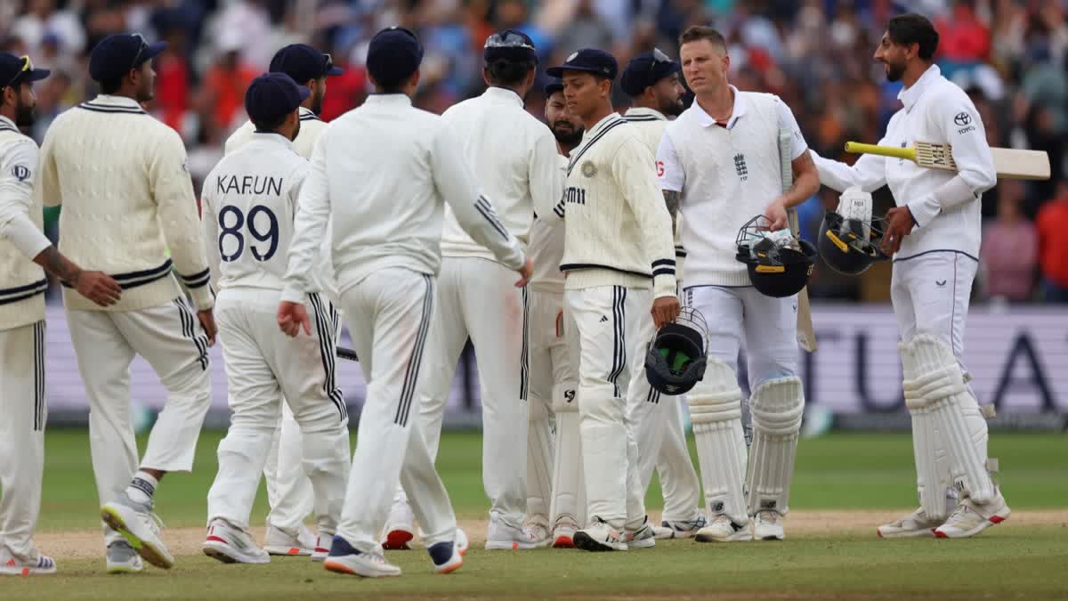 Indian players leave the field after their win against England on day five of the second cricket test match at Edgbaston