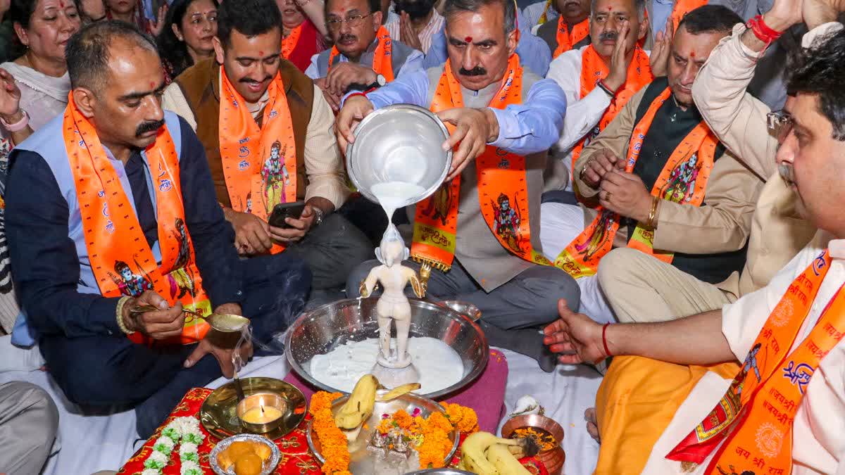 Sukhvinder Singh Sukhu offers prayers at Ram temple in Shimla on Tuesday