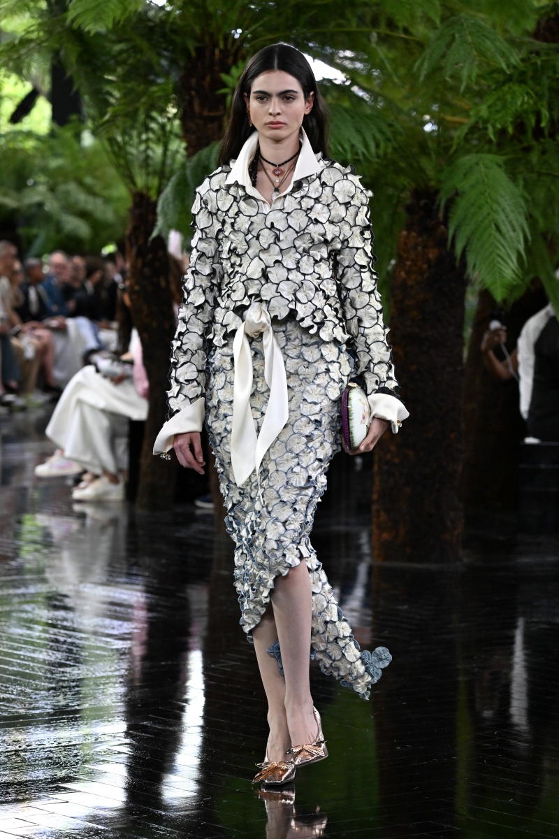A skirt suit made of fabric petals