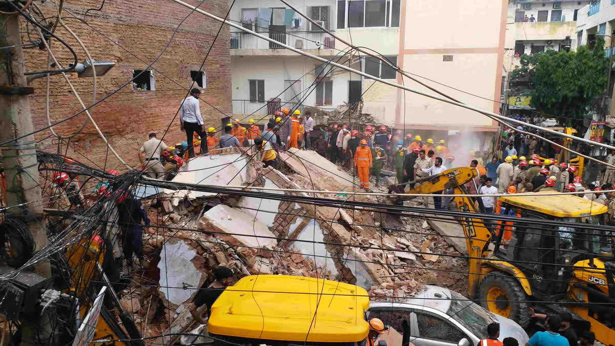 The building that collapsed in Satya Niketan on Sunday