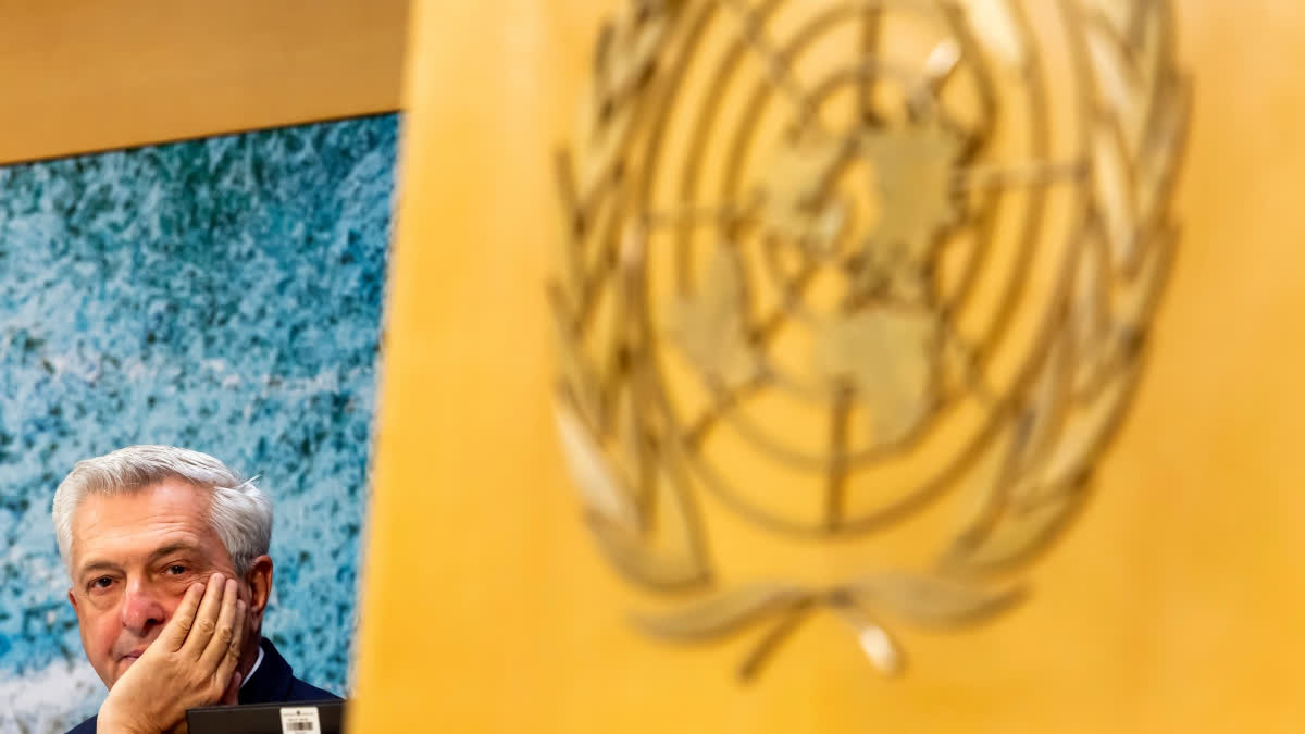 Filippo Grandi, UN High Commissioner for Refugees (UNHCR), attends UNHCR's 76th annual Executive Committee meeting at the European headquarters of the United Nations in Geneva, Switzerland, Monday, Oct. 6, 2025.