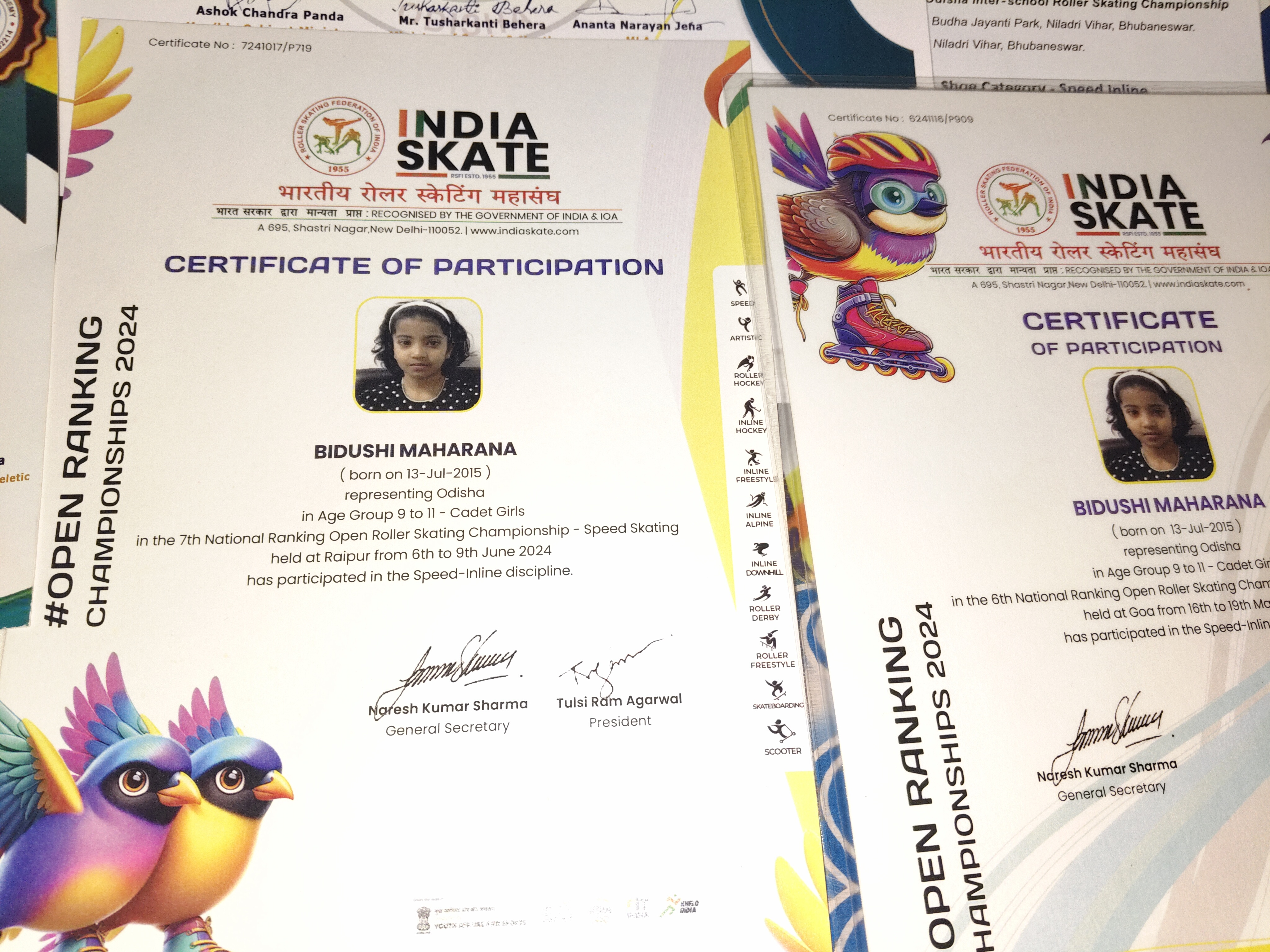 Bidushi Maharana skate certificate