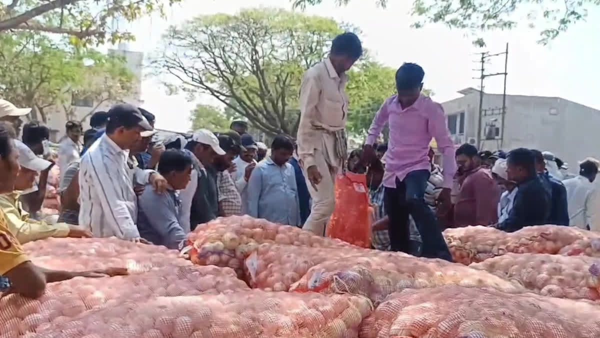 મહુવા માર્કેટિંગ યાર્ડમાં ડુંગળીની ભારે આવક