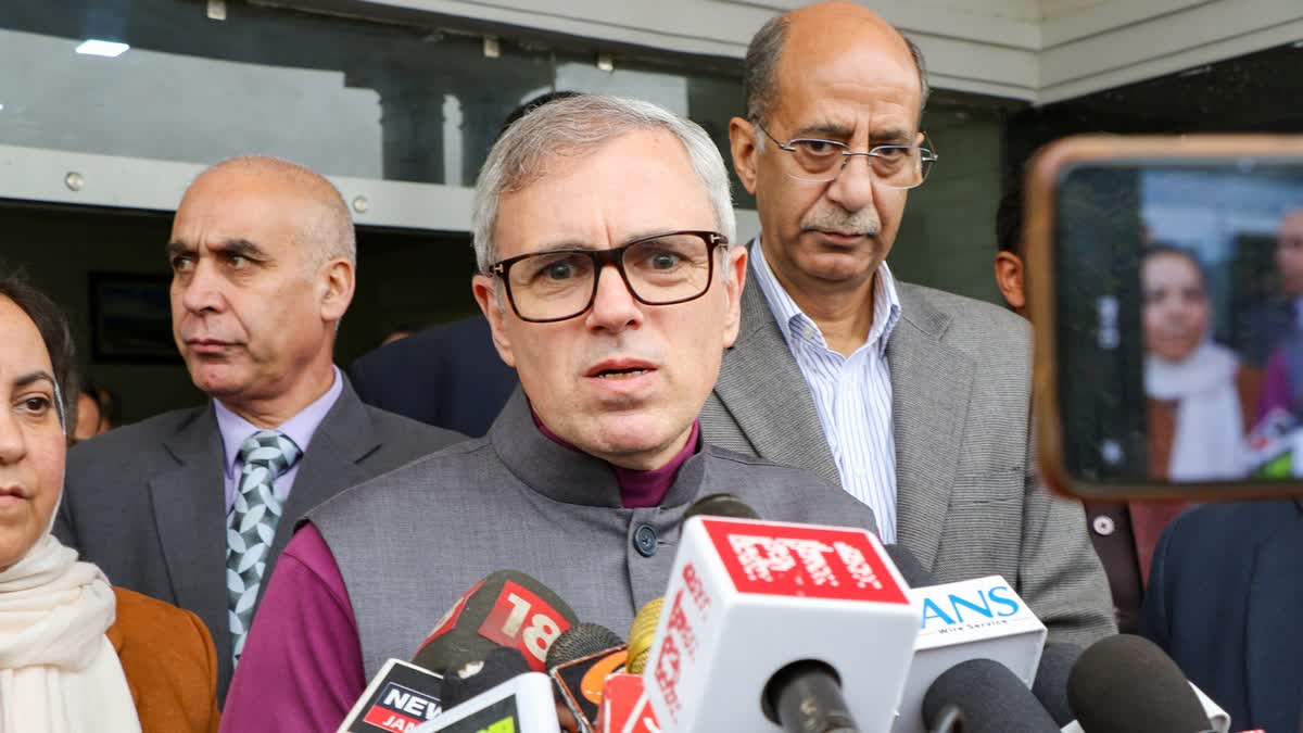 Jammu and Kashmir Chief Minister Omar Abdullah speaks to the media during the launch of the JK e-Pathshala Tele Education Channel, in Jammu on Thursday, January 8, 2026.