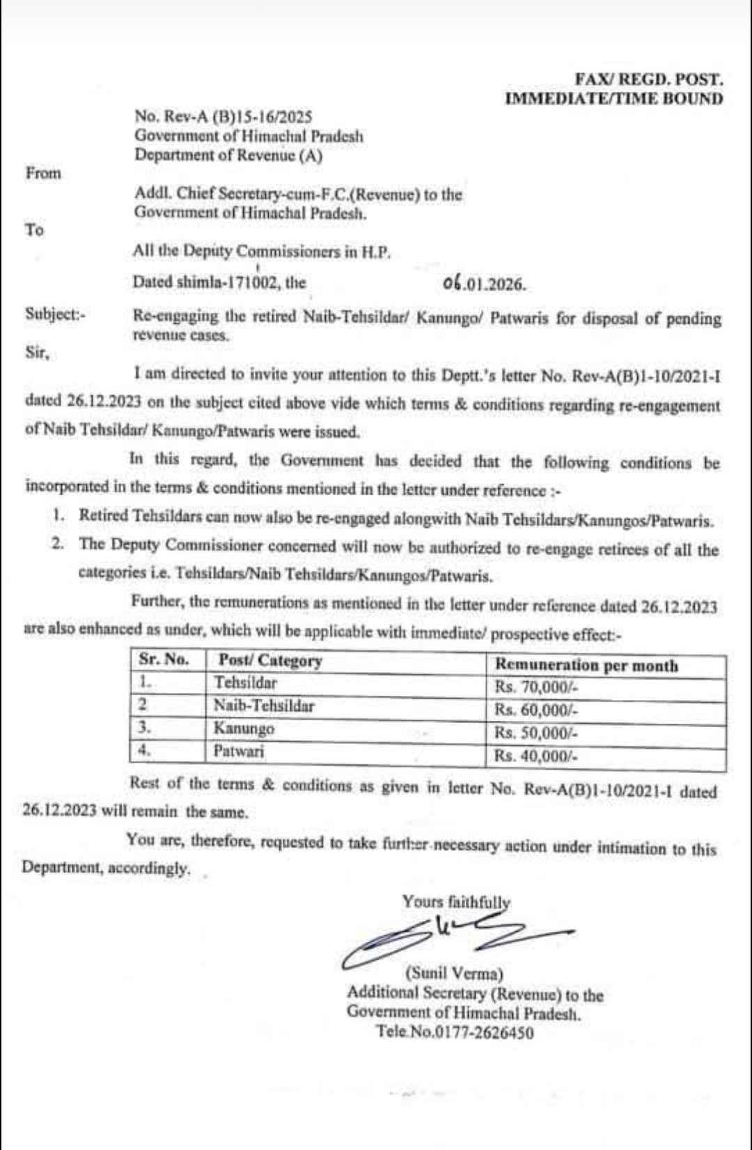 reappointment in Revenue Department