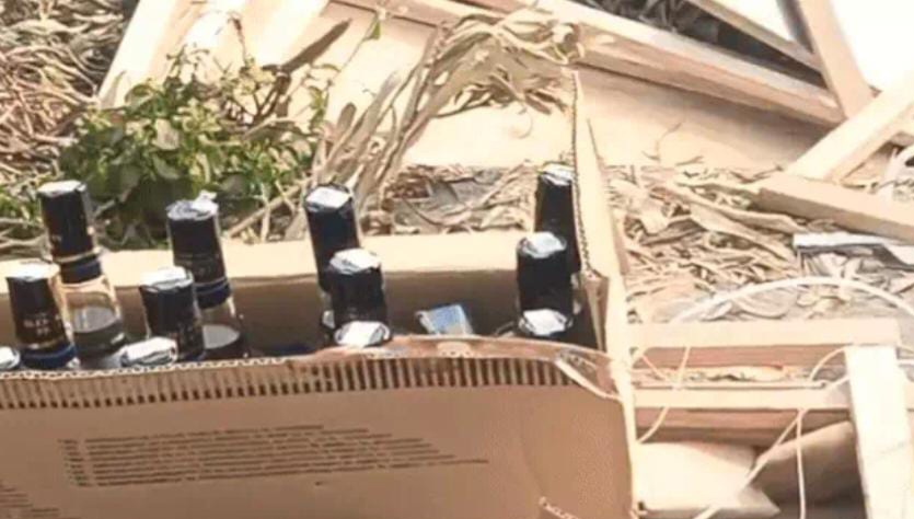 The liqor bottled seized from the bus.